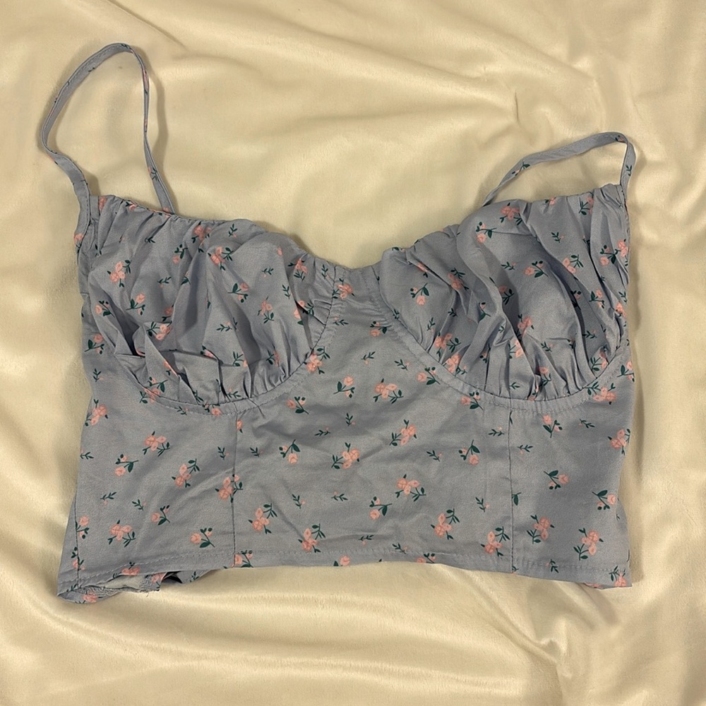 Purple floral lace up crop top